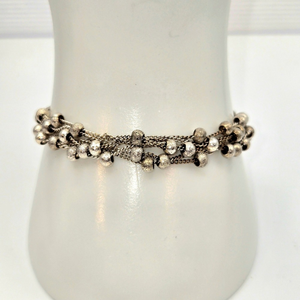 Unsigned Multi-Strand Bead Bracelet Womens 7.5" Sterling Silver 925 Toggle Clasp